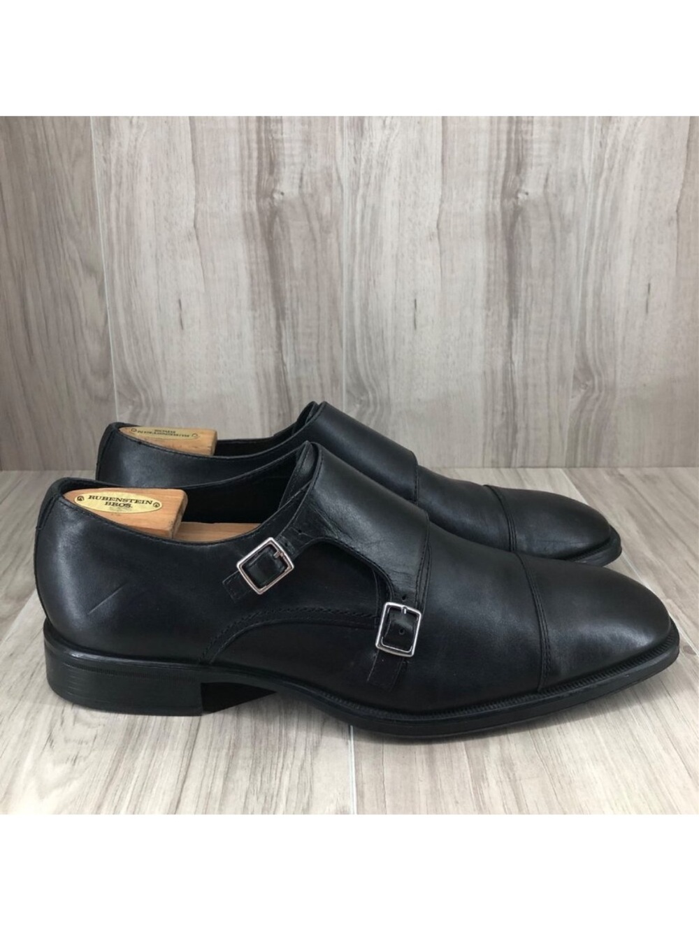Johnston & Murphy Monk Strap Shoes Mens 12M Black Leather Buckle Dress Shoes